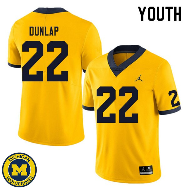 Youth University of Michigan #22 Tavierre Dunlap Yellow Embroidery Football Jersey